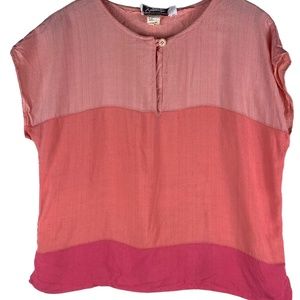 Vintage Givenchy Sport Top Shirt 16 XL Colorblock Stripe Coral Pink Silk Blend